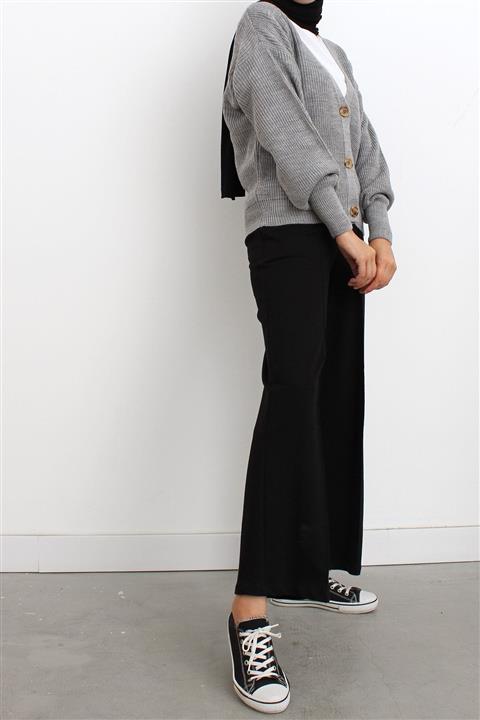 Ekrumoda Gri Önü Düğmeli Kısa Triko Hırka