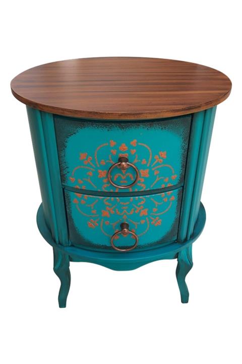 Döküntücü Komodin 2 Çekmeceli Oval (yeşil)