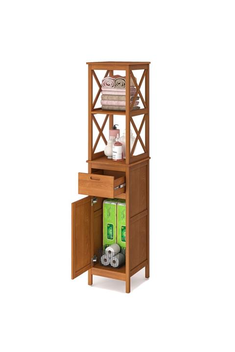 INTERBUILD REAL WOOD Meşe Ahşap Yüksek Depolama Banyo Dolabı 40x40x183 cm