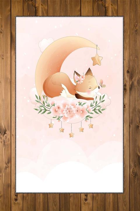 Else Halı Ay Yıldız Uyuyan Tilkili 3d Desenli Bebek Odası Halısı