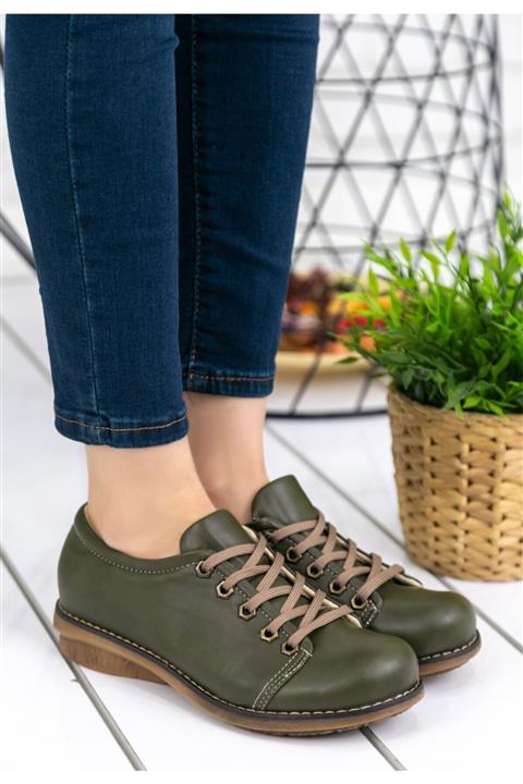 Erbilden Haki Yeşil Cilt Oxford Ayakkabı