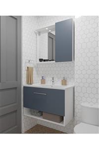 Diversi Design Aspendos Banyo Dolabı Alt Üst Set Antrasit 80 Cm