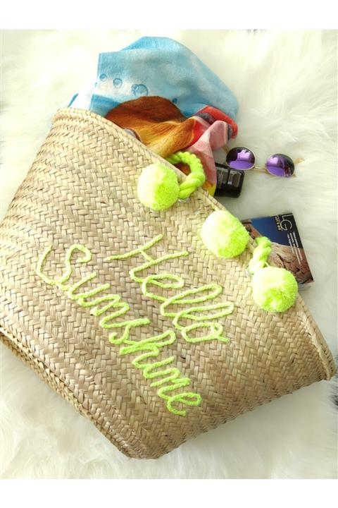 Marakeş Pazarı Palmiye Plaj Çantası - Hello Sunshine