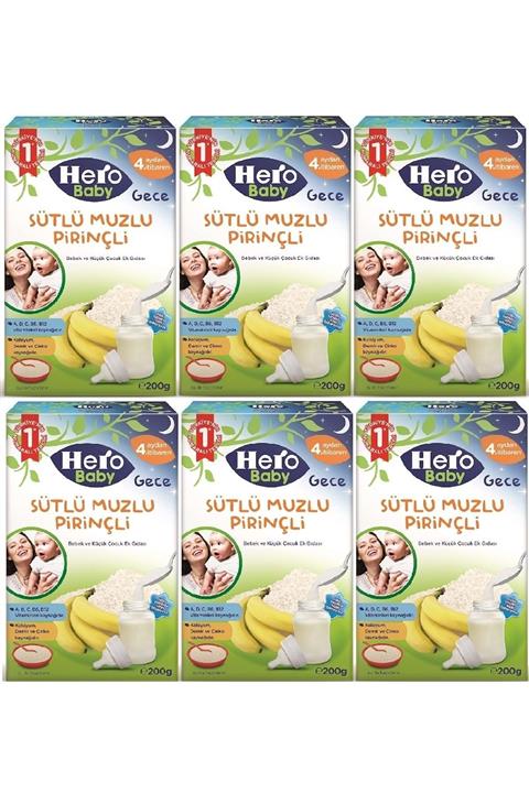 Hero Baby 200gr Gece Sütlü Muzlu Pirinçli 6 Lı Set Kaşık Maması