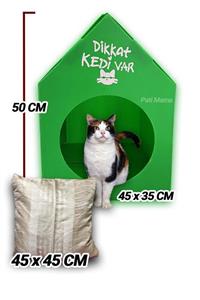 Pati Mama Kedi Evi ( 50x45x35 Cm) + Minder (45x45 Cm) - Kedi Kulübesi - Canlara Yuva - Yeşil