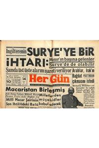 Gökçe Koleksiyon Hergün Gazetesi 14 Kasım 1956 - Macaristan Birleşmiş Milletlerden Müşahidler Kabul Edecek