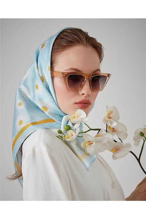 Juste Studio Papatya Desen Turkuaz Bandana-fular