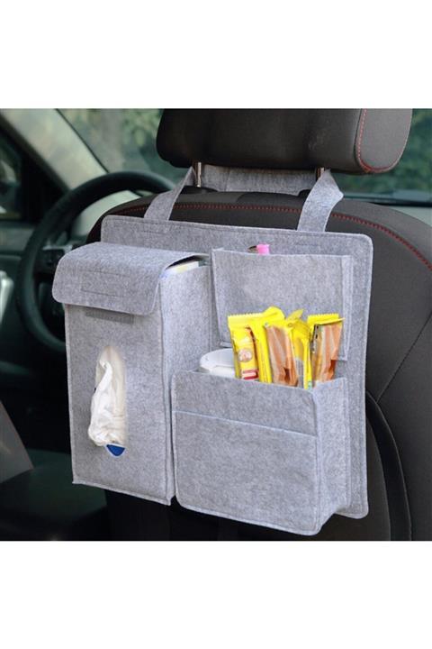 Ankaflex Araç Araba Koltuk Arkası 4 Cepli Açık Gri Mini Keçe Organizer Eşya Düzenleyici Çanta