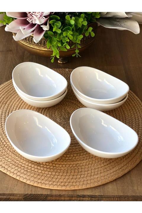 ROSSEV Beyaz Porselen Oval Derin Tabak 6lı