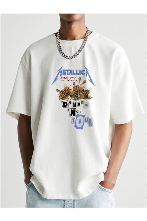 lovver Metalica Baskılı Unısex Oversıze T-shırt