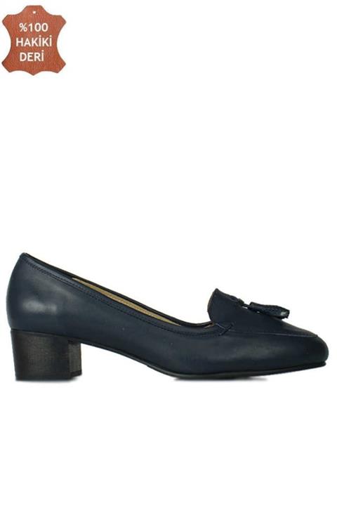 Fitbas 840177 418 Kadın Lacivert Deri Topuklu Büyük & Küçük Numara Ayakkabı