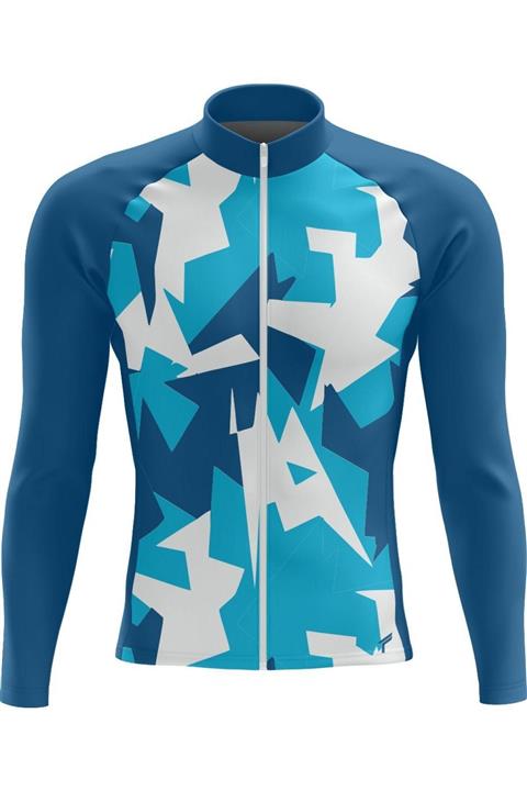Freysport Unisex Uzun Kol  Mavi Beyaz Ruscham Bisiklet Forması