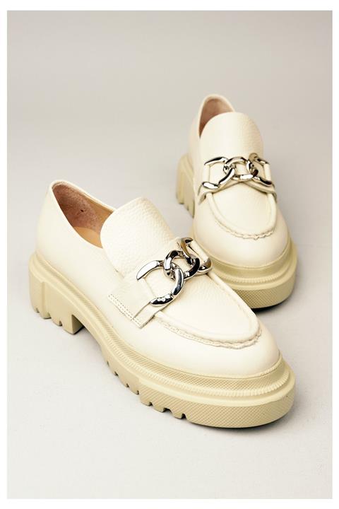 SEÇ KUNDURA 1157 Hakiki Deri Kadin Oxford Kalin Tabanli Ayakkabi Bej