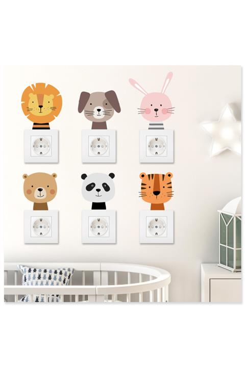 Sticker Sepetim Priz Sticker Çocuk Odası Sevimli Hayvanlar 6'lı