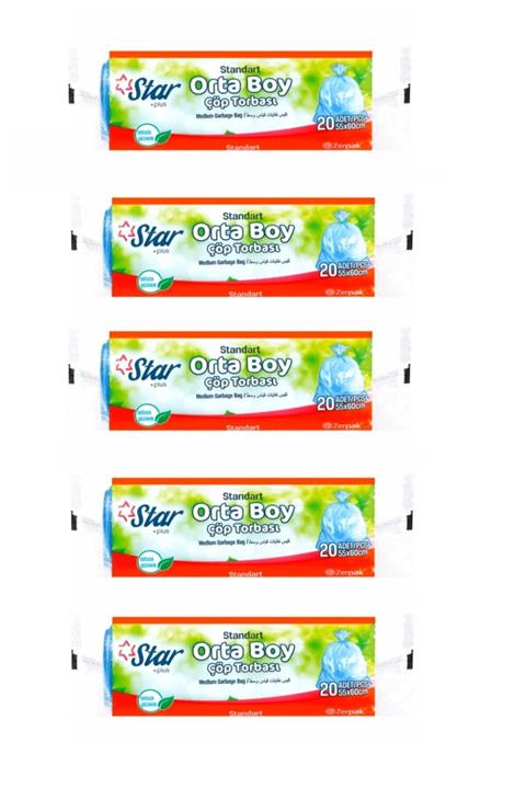 Star Plus Orta Boy 55x60 Çöp Poşeti 5 Rulo 100 Adet