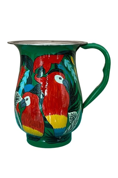 DEDEMİN EMAYELERİ Emaye Sürahi Yeşil Papağan