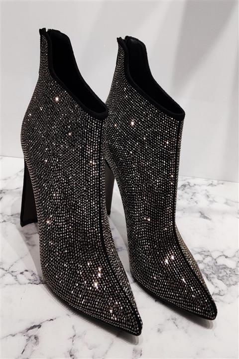 LUXXO Karat Taşlı Siyah Topuklu Ayakkabı