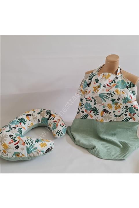 babynestdunyasi Yeşil Pike Emzirme Önlüğü ve Yastığı