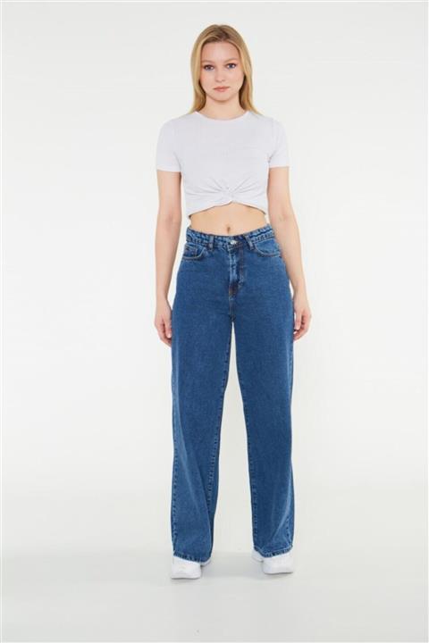 The Champ Global Kadın Mavi Yüksek Bel Geniş Paça Wide Leg Jeans Pantolon
