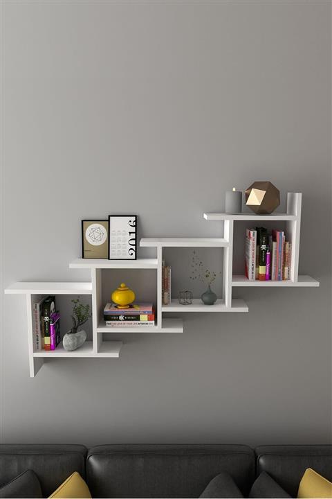 dekoronya Yıldız Dekoratif Modern Duvar Rafı Kitaplık Beyaz