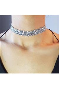 Handmade By HLY El Yapımı Gümüş Kristal Taşlı Choker Kolye