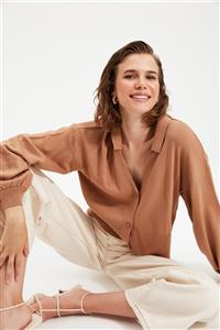 TRENDYOLMİLLA Camel Crop Triko Hırka TWOAW22HI0272