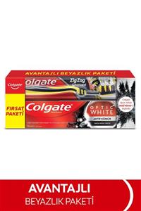 Colgate Optic White Aktif Kömür Beyazlatıcı Diş Macunu 75 Ml + Zigzag Orta Diş Fırçası