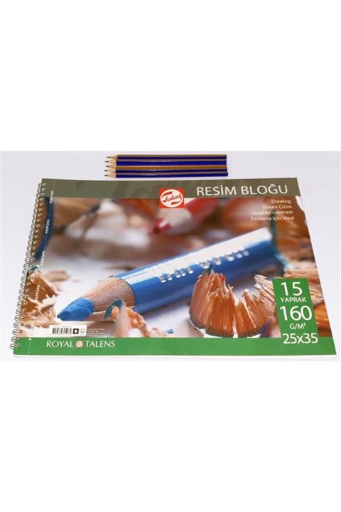 Talens Resim Bloğu 25*35/ 15 Yp/160gr+ Fc Dereceli Çizim Kalemi Seti 5'li