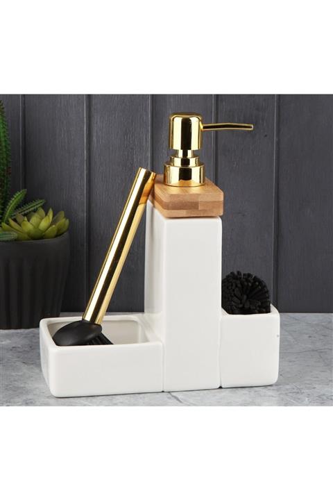 Perotti Prico Porselen Bambulu Sıvı Sabunluk Seti Fırçalı 12888