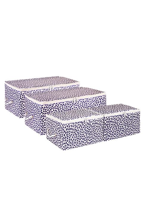 Rek Home 4'lü Lacivert Yaprak Baskılı Hurç Set