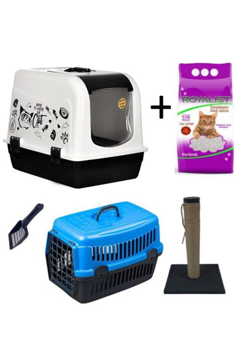 OPTİMAL Kapalı Lüx Kedi Tuvalet Kabı Üsten Açılır ( Mavi Başlangıç Seti )