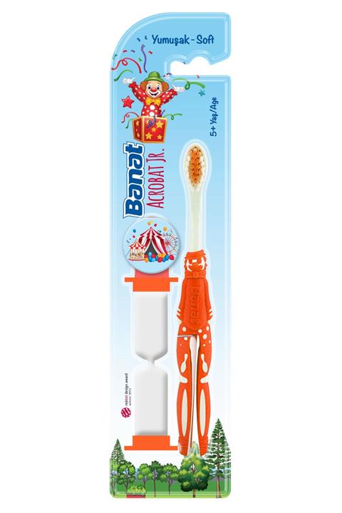 Banat Acrobat Junior Kum Saati Hediyeli Çocuk Diş Fırçası (turuncu) - Bardağa Takılabilen Sap