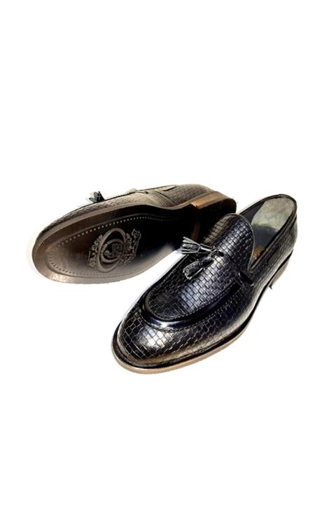 PARLAKCLUB Püsküllü Hasır Baskı Siyah