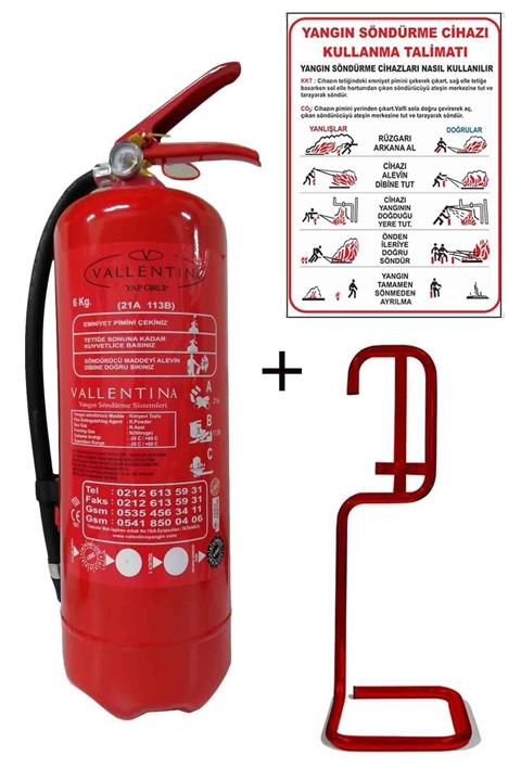 Valentino 6 kg Valentıno Yangın Tüpü Yangın Tüpü Kullanım Talimatı Ve Kare Sehpa 3lü Set
