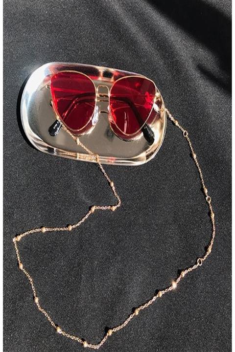 XLady Accessories Kadın Top Boncuklu Trend Gözlük Zinciri Altın Rengi