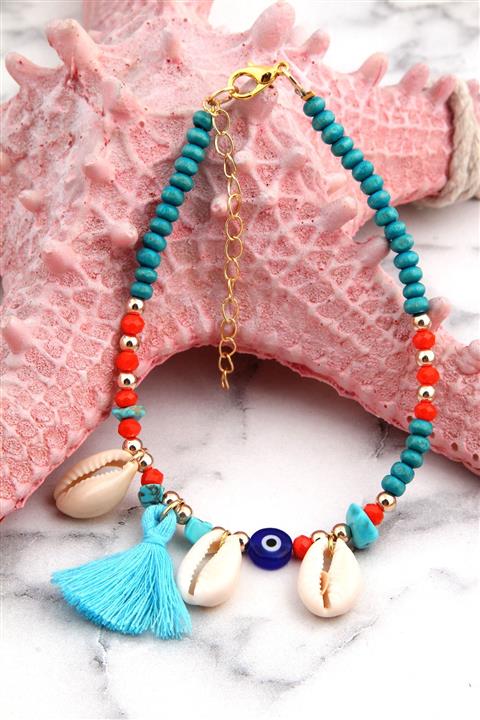 Pelin Aksesuar Deniz Kabuklu Püsküllü Halhal