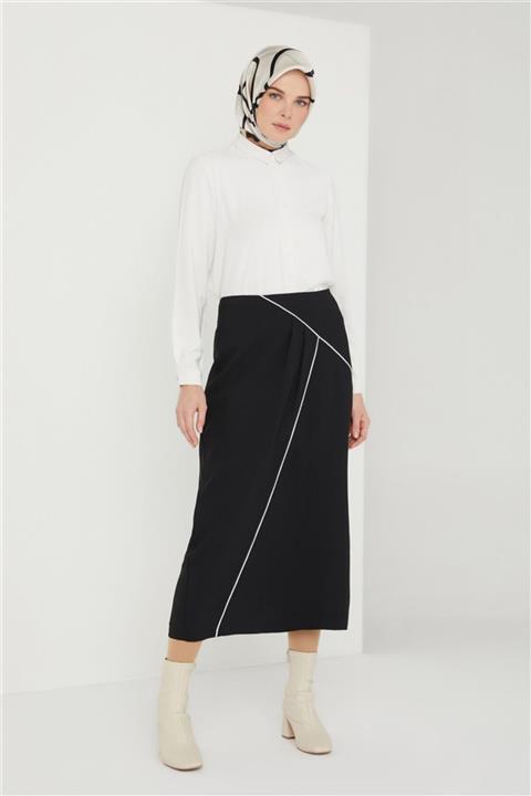 Armine Kontrast Biyeli Etek 21k1123 Siyah