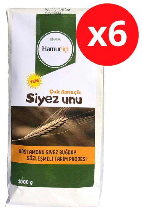 BİOTAR Organik Tarım Ürünleri Hamuriçi Çok Amaçlı Siyez Unu 1000gr X 6 Adet