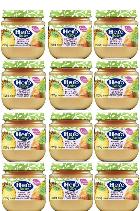 Hero Baby Armutlu Şeftali Ananaslı Kavanoz Mama 125 Gr 12 Adet