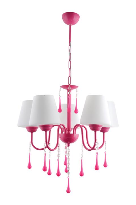 NisaLuce 5'li Kuğu Boncuklu Cam Avize Pembe