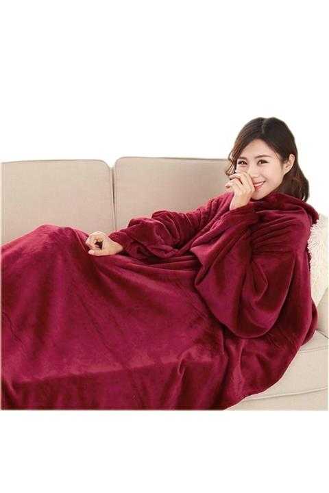 pratikbilgilerim Kırmızı Giyilebilir Kollu Battaniye