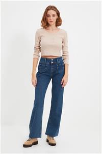 TRENDYOLMİLLA Mavi %100 Organik Pamuk Cep Detaylı Yüksek Bel Wide Leg Jeans TWOAW22JE0553