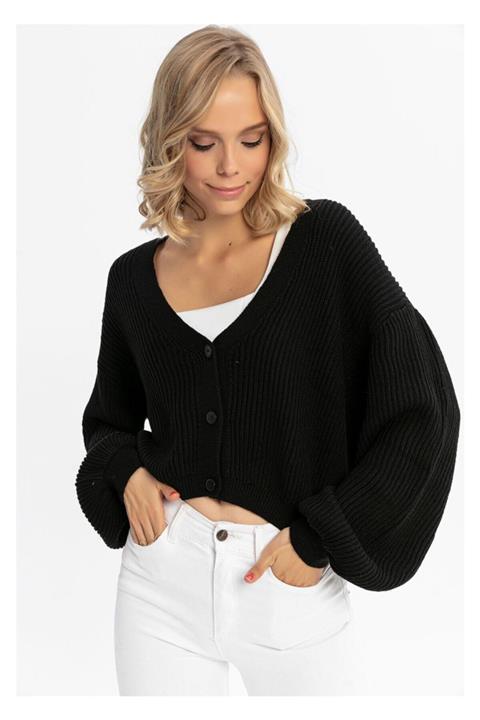 TIFFANY&TOMATO V Yakalı Düğmeli Triko Hırka-siyah