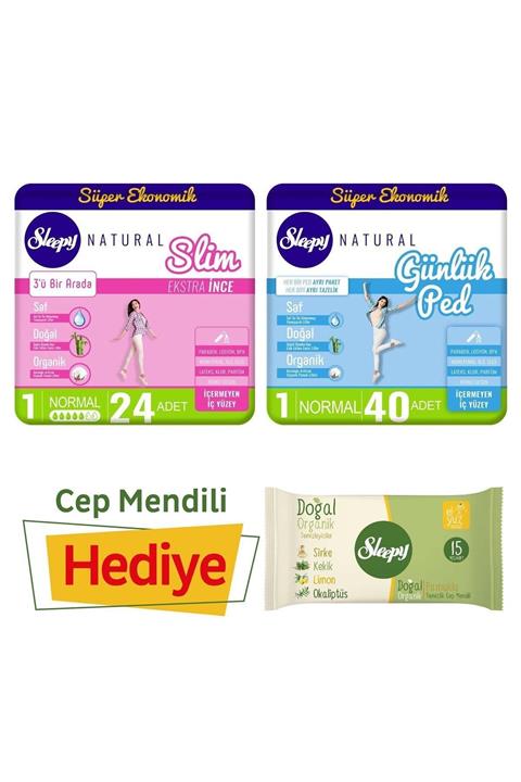 Sleepy Natural Slim Normal Hijyenik Ped 24’lü + Günlük Ped Normal 40’lı