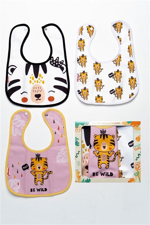 Mai Perla Tiger Temalı Kare 3 Parça Microfiber Mama Önlüğü Kendi Kutusunda (su Geçirmez) Çıtçıtlı