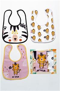 Mai Perla Tiger Temalı Kare 3 Parça Microfiber Mama Önlüğü Kendi Kutusunda (su Geçirmez) Çıtçıtlı