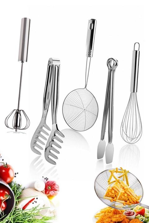 Tilbe Home Izgara Maşası Çelik Yumurta Çırpıcısı Kepçe Kevgir Makarna Salata Maşası Karıştırıcı Tel Çırpıcısı