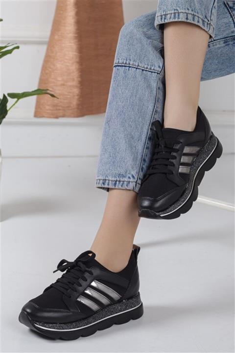 HN TEKSTİL Siyah Gri Spor Ayakkabı Kadın