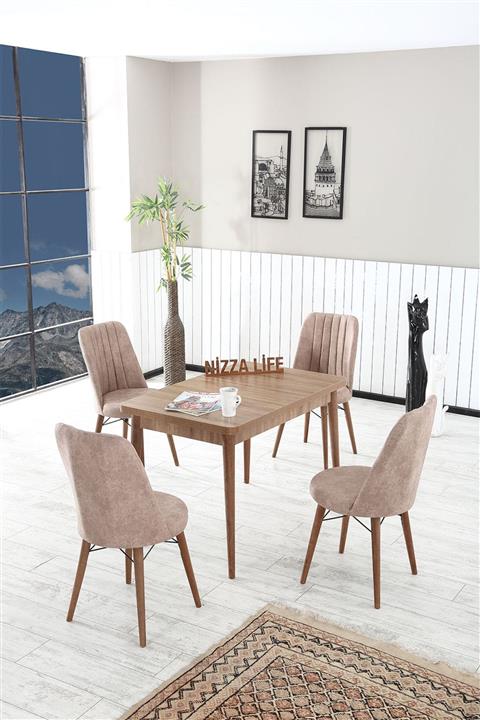 Alıcıoğlu Avm Reno Serisi Sümela Yemek Masası Mutfak Masası Sabit Masa Takımı 4 Sandalyeli - Açık Cappucino