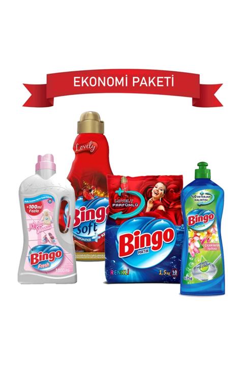 Bingo Toz Çamaşır Deterjan 1,5 Kg Yumuşatıcı 1440ml  Bulaşık Deterjan 675ml Yüzey Temizleyicisi 1 lt